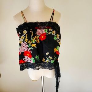 Floral Spaghetti Top with Lace detail and bow